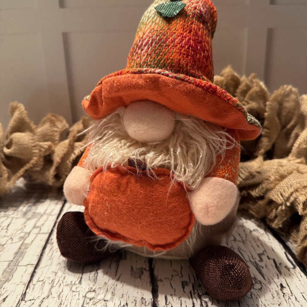 Fall Gnome Stuffed Decoration Orange Brown Pumpkins